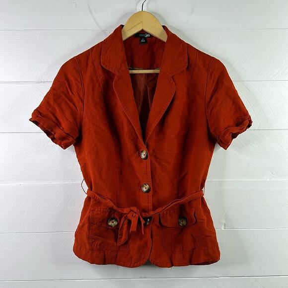 EAST 5TH Burnt Orange Linen Short Sleeve Single Breast Blouse Shirt Top Size S - Picture 1 of 9